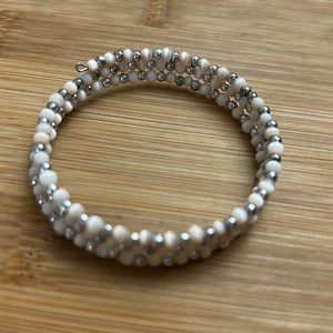 Beaded Wire Wrap Cream & Silver Colorful Bracelet Metal & Stone Flexible Wire